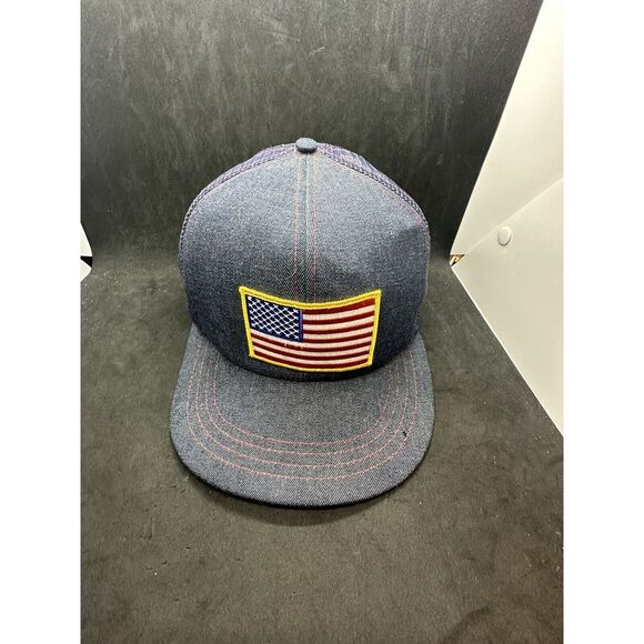 Vintage‎ blue denim USA Flag snapback Trucker patch Hat Cap USA Adjust-a-Tab